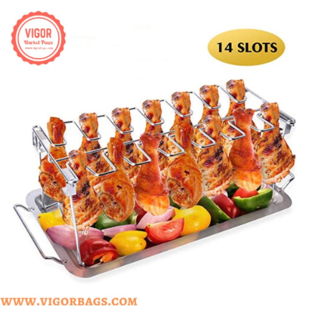 BBQ Chicken Drumsticks Rack Stainless Steel & BBQ Rib Rack Non Stick Rib Roast R - Picture 5 of 12